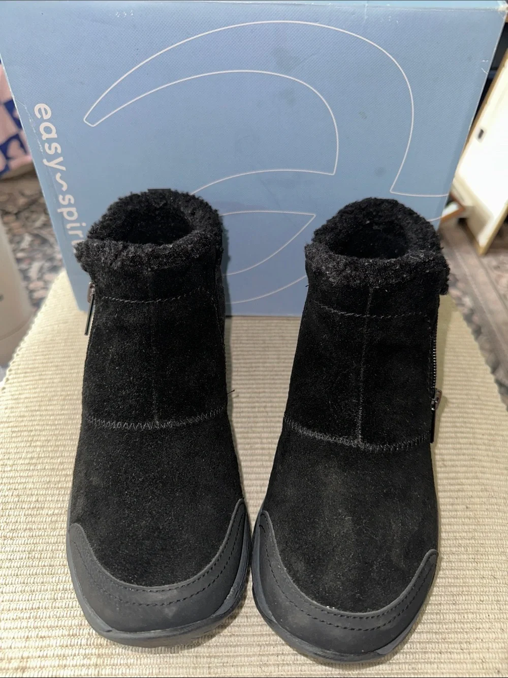 Easy Spirit Black Suede Embark Faux-Fur Ankle Boots